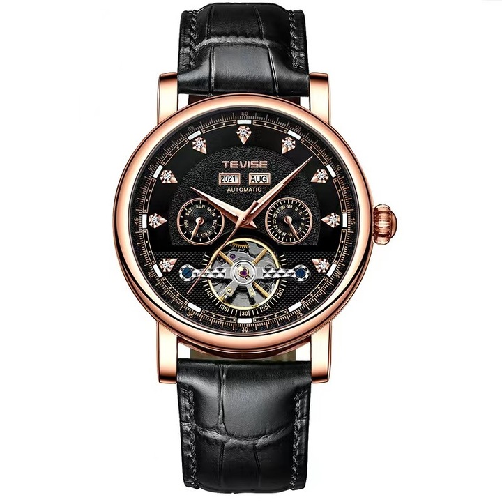Мъжки часовник Tevise Black Elegant Skeleton Business Mechanical Automatic