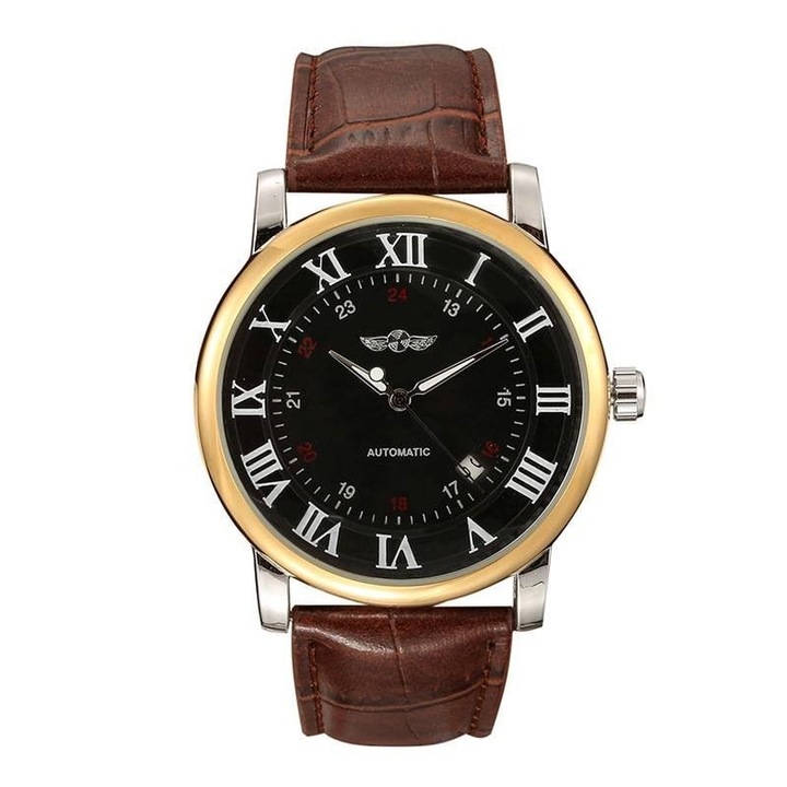 Мъжки часовник T-Winner Classic Vintage Mechanical Automatic Retro Casual Elegant Brown/Black