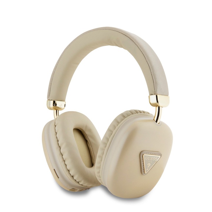 Casti Over Ear Bluetooth HF Guess GUBHK1SATSD Saffiano PU Vegan Leather, Alexa and Siri, gold