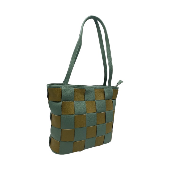 Geanta Dama, Piele Naturala Italia, EVoStyle BO72-4, Albastru/Verde, 30 x 27 x 11.5 cm