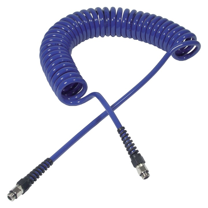 Furtun spiralat mufat pentru scule pneumatice, mufa 1/4", diametru exterior 10mm, interior 6.5mm, lungime 6m, Chicago Pneumatic Hose PUR6.5x10