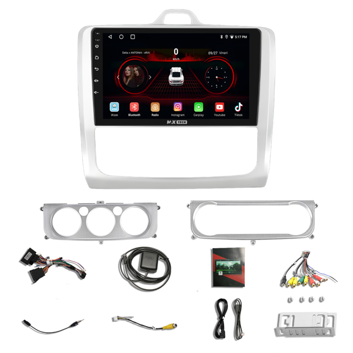 Navigatie Ford Focus 2 2004 - 2011 dedicata Android, MaxTech®, Android 13, ecran de 9 inch, functii GPS, Carplay, WIFI, Radio, Bluetooth, Waze, TouchScreen, Mrrorlink, Magazinplay, Airplay