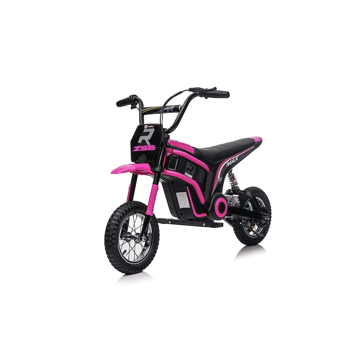 Motocicleta electrica Kinderauto Enduro 350W 24V, cu roti gonflabila, sezut tapitat, Roz