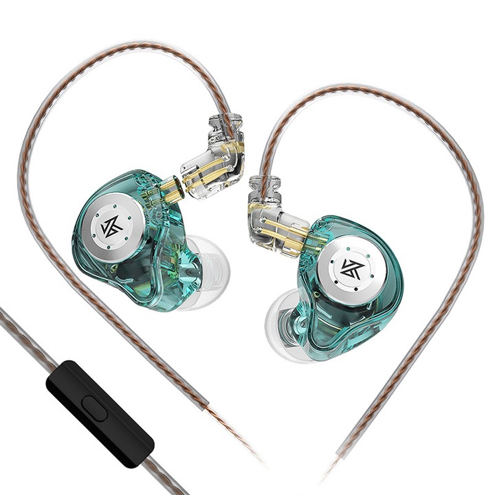 Casti audio intraauriculare, KZ EDX PRO, monitoare intraauriculare KZ, casti HiFi pentru jocuri cu noul driver dinamic de 10 mm 1DD, casti cu fir cu sunet de bas, IEM cu cablu detasabil pentru muzica, jocuri si video (Cian, cu microfon)