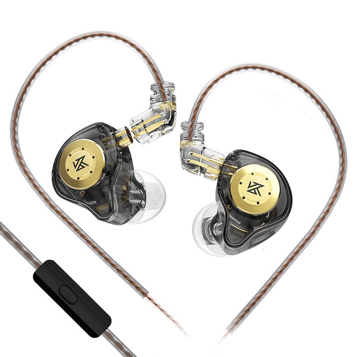 Fülbe helyezhető fejhallgató, KZ EDX Pro X fülbe helyezhető fejhallgató, dinamikus egymeghajtós HiFi monitor, ergonomikus forma, vezetékes játékfejhallgató, levehető kábel audiofileknek (szürke, mikrofonnal)
