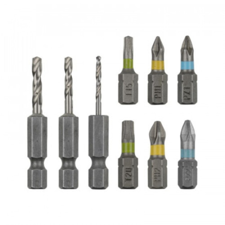 Set mixt insurubari, Wolfcraft, model Flip bit, 9 piese, compatibil cu masina de insurubat