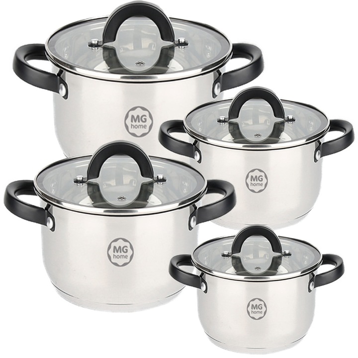 Set oale din otel cu manere negre, set 8 piese Black MG HOME