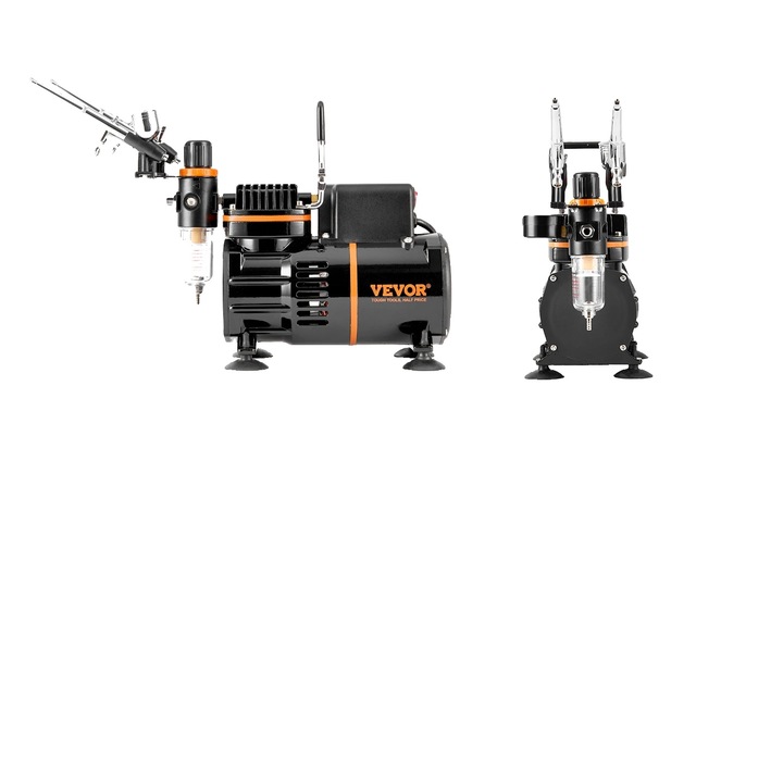 Kit aerograf cu compresor dublu ventilator, 3 dimensiuni, alb, 27x14x24.5cm