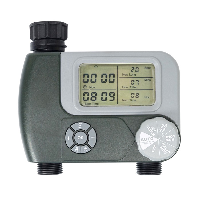 Програматор за напояване PNI WT10, LCD дисплей, 3/4 връзка, 2 изхода, зелен