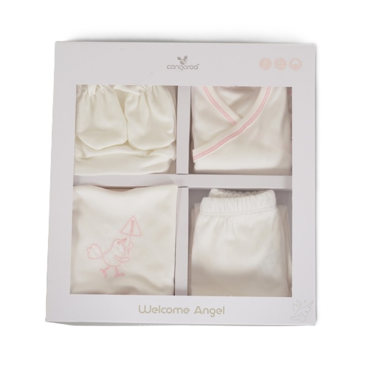 Set 5 piese bumbac nou nascut Cangaroo Welcome Little Angel, Roz