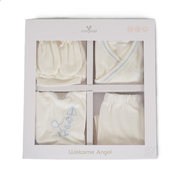 Set 5 piese bumbac nou nascut Cangaroo Welcome Little Angel, Albastru