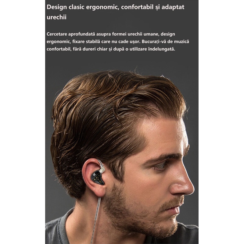 Casti audio intraauriculare, KZ DQS IEM, monitoare intraauriculare cu noua generatie de driver dinamic legendar, design semi-deschis, confortabile, izolare fonica, cablu detasabil cu 2 pini Negu Cu Microfon HD