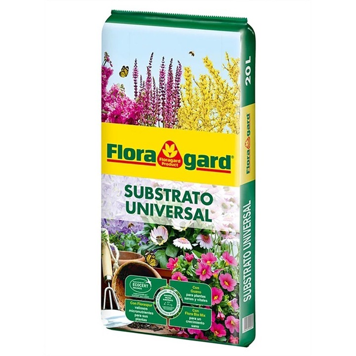 Pamant pentru flori, Floragard, 20l, ingrasamant pentru 8 saptamani, compost verde, utilizare universala