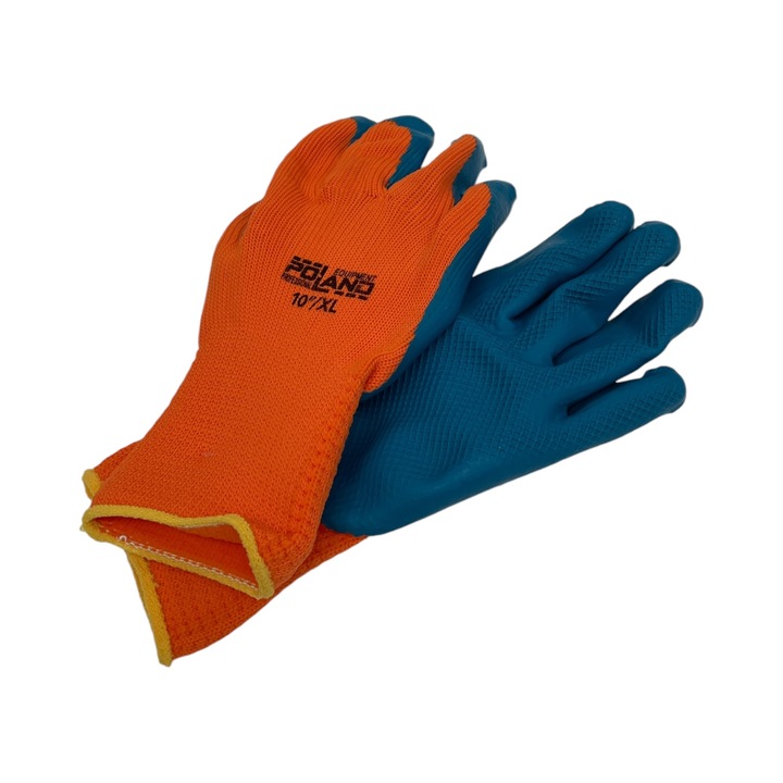 Manusi pentru protectia muncii Poland, cauciucate, cu material textil, nr.10XL, portocaliu/albastru