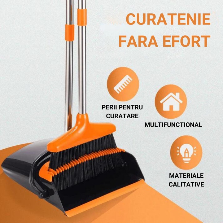 Set Matura si Faras Coada din Aluminiu reglabila pana la 130cm, Faras Pliabil, Cap Matura Rotativ, Negru /Orange