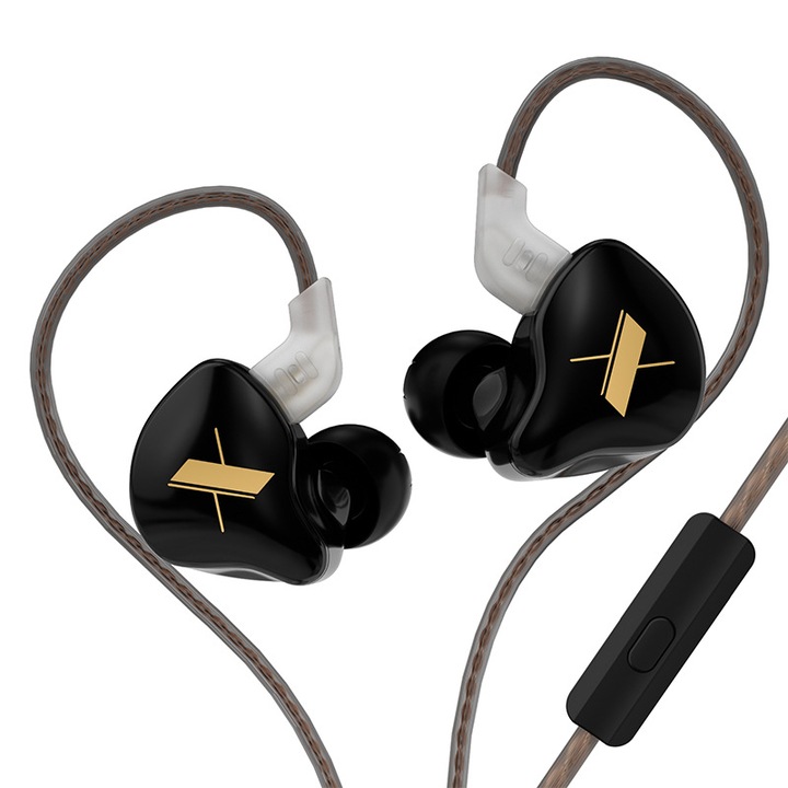 Fülbe helyezhető fejhallgató, KZ EDX HiFi belépő szintű vezetékes fejhallgató, 3,5 mm-es IEM fejhallgató 2 tűs levehető kábellel, mélyhang zenéhez és játékhoz (fekete, mikrofonnal)