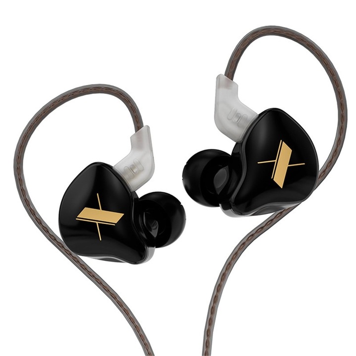 Fülbe helyezhető fejhallgató, KZ EDX HiFi belépő szintű vezetékes fejhallgató, 3,5 mm-es IEM fejhallgató 2 tűs levehető kábellel, mélyhang zenéhez és játékhoz (fekete, mikrofon nélkül)