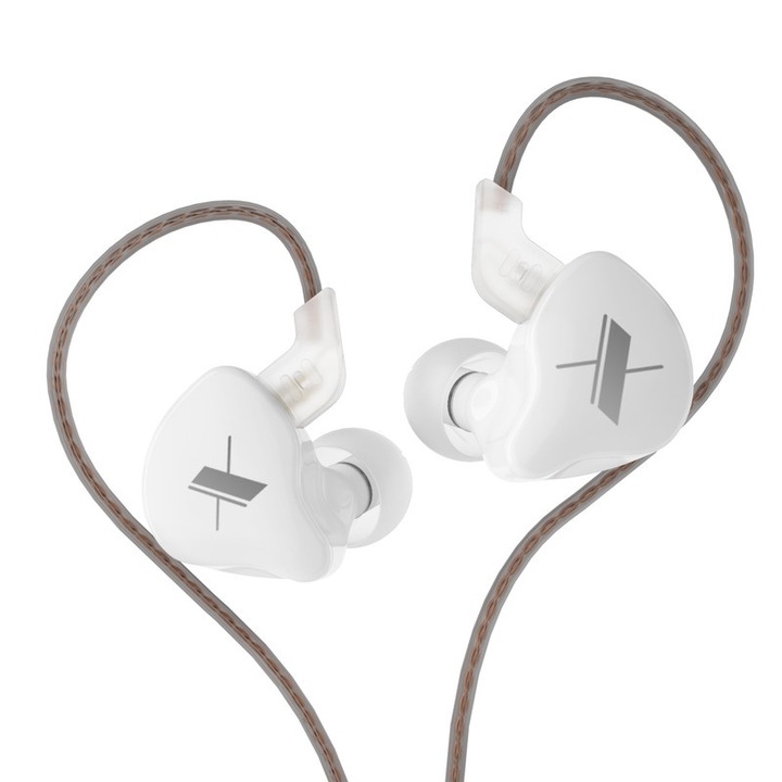 Fülbe helyezhető fejhallgató, KZ EDX HiFi belépő szintű vezetékes fejhallgató, IEM 3,5 mm-es 2-tűs levehető kábellel, mélyhang zenéhez és játékokhoz (fehér, mikrofon nélkül)