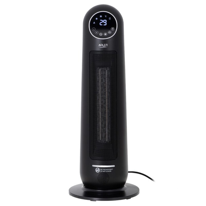 Kerámia Torony hősugárzó, LED kijelző, 1200 W / 2200 W, méret 24 x 24 x 64 cm, Fekete