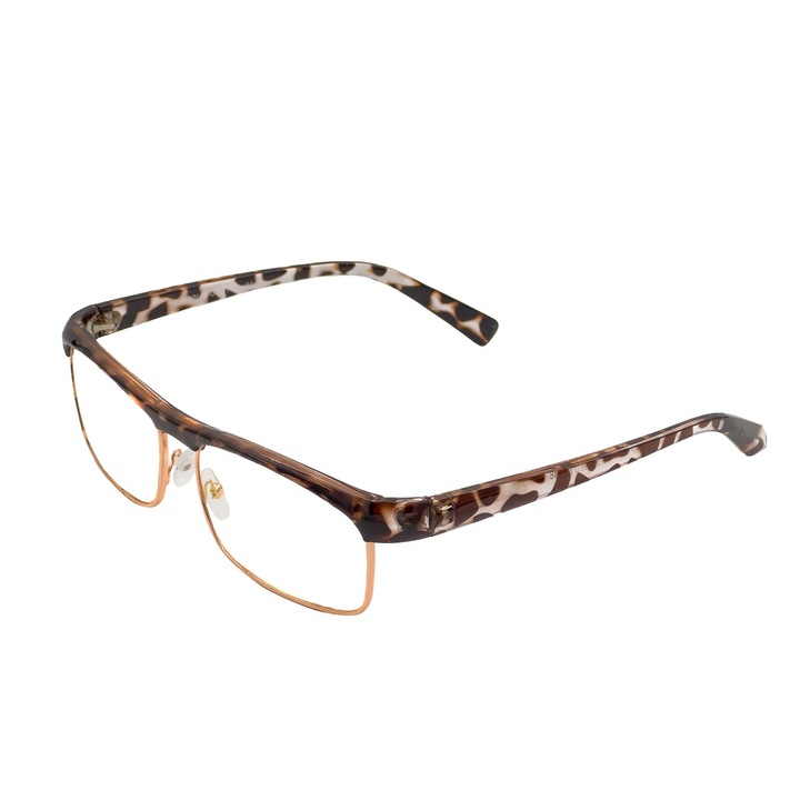 Ochelari de vedere cu lentile din plastic, rama metalica si balamale cu arcuri metalice +1.25, P5011 Leopard