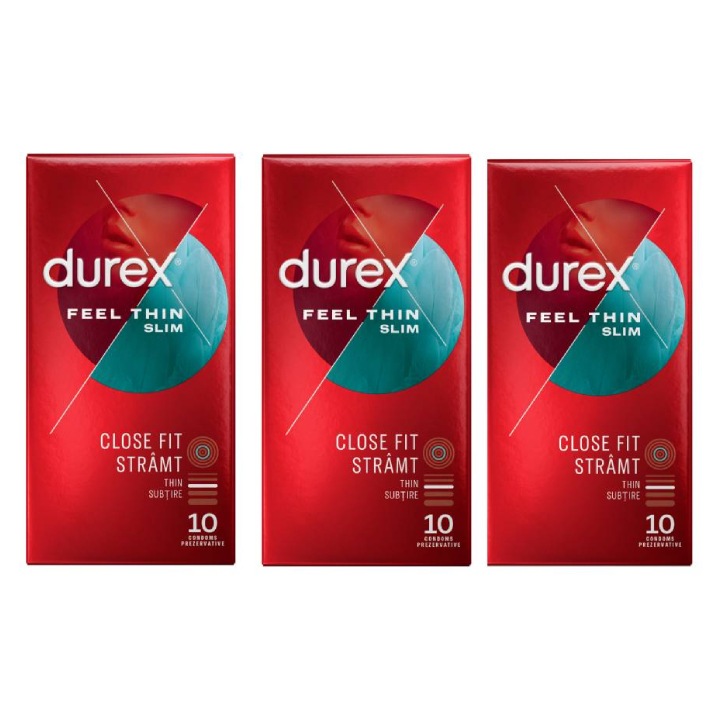 Pachet Prezervative Durex Feel Thin Slim 3x10, 30 bucati