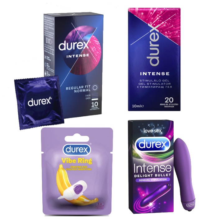 Pachet Prezervative Durex Intense 10 bucati + Lubrifiant Gel Intense 10 ...