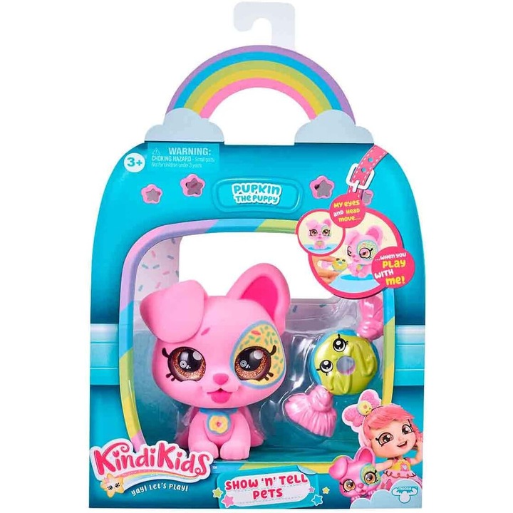 Catel Roz Interactiv KKS S4 Show N Tell Pets Pupkin The Puppy cu Jucarie Shopkin pentru Papusi Kindi Kids