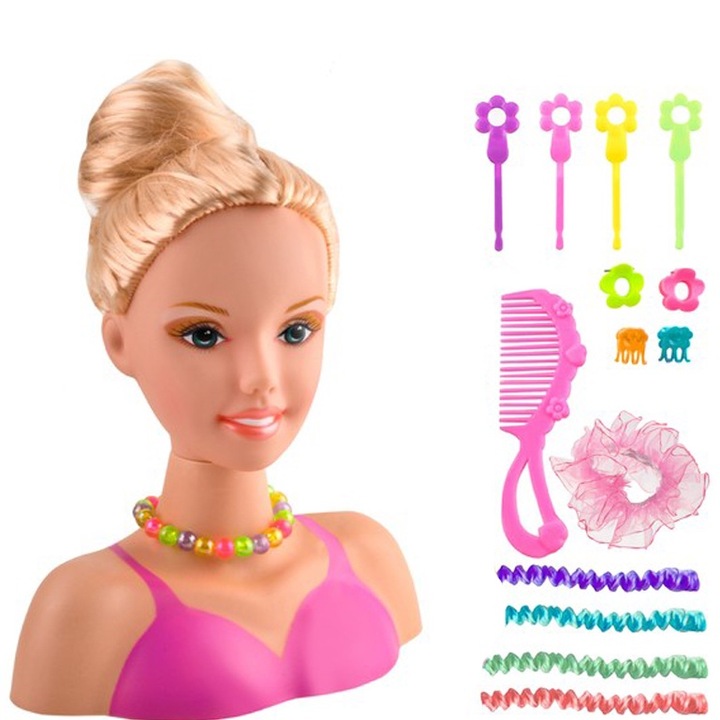 Cap papusa pentru coafat, Zola®, joc creativ, 14 accesorii, 9.5 x 18.5 x 20 cm