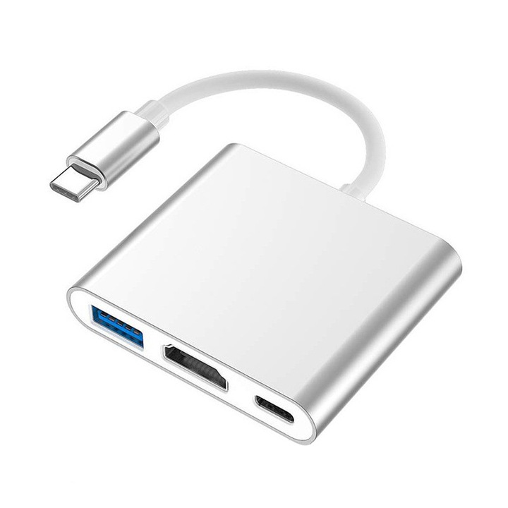 Adaptor KUSPOAL Type-C la HDMI, USB 3.0 mama, 3 in 1