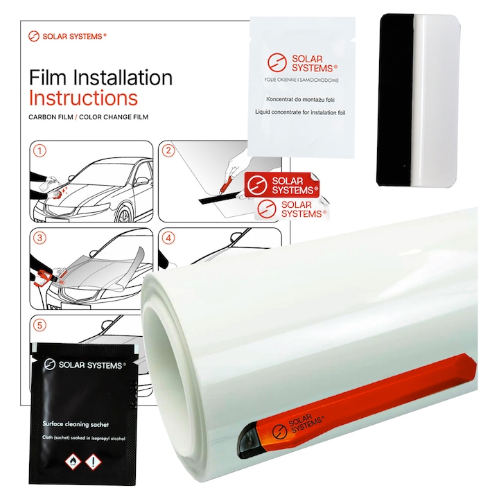 Folie Protectie PPF Faruri si Bara Auto Solar Systems Ultrashield Gloss, 50x100 cm, Transparenta, Auto-Regeneranta, Hidrofoba, Set Instalare Inclus