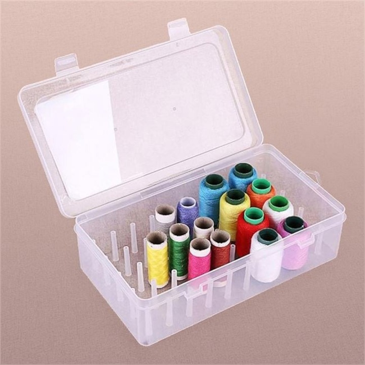 Cutie de depozitare pentru ata Antbro® 45 compartimente din plastic transparent, capac cu inchidere de siguranta, 23.7x13.7x6.6cm