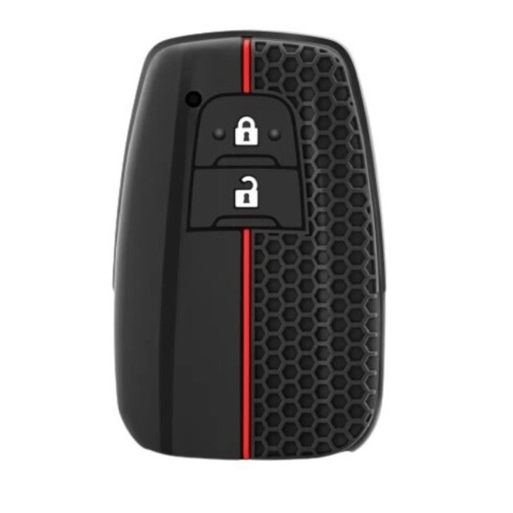 Husa cheie silicon 2 butoane Toyota Corolla, Prius, Camry, RAV4, model sport, Negru/Rosu