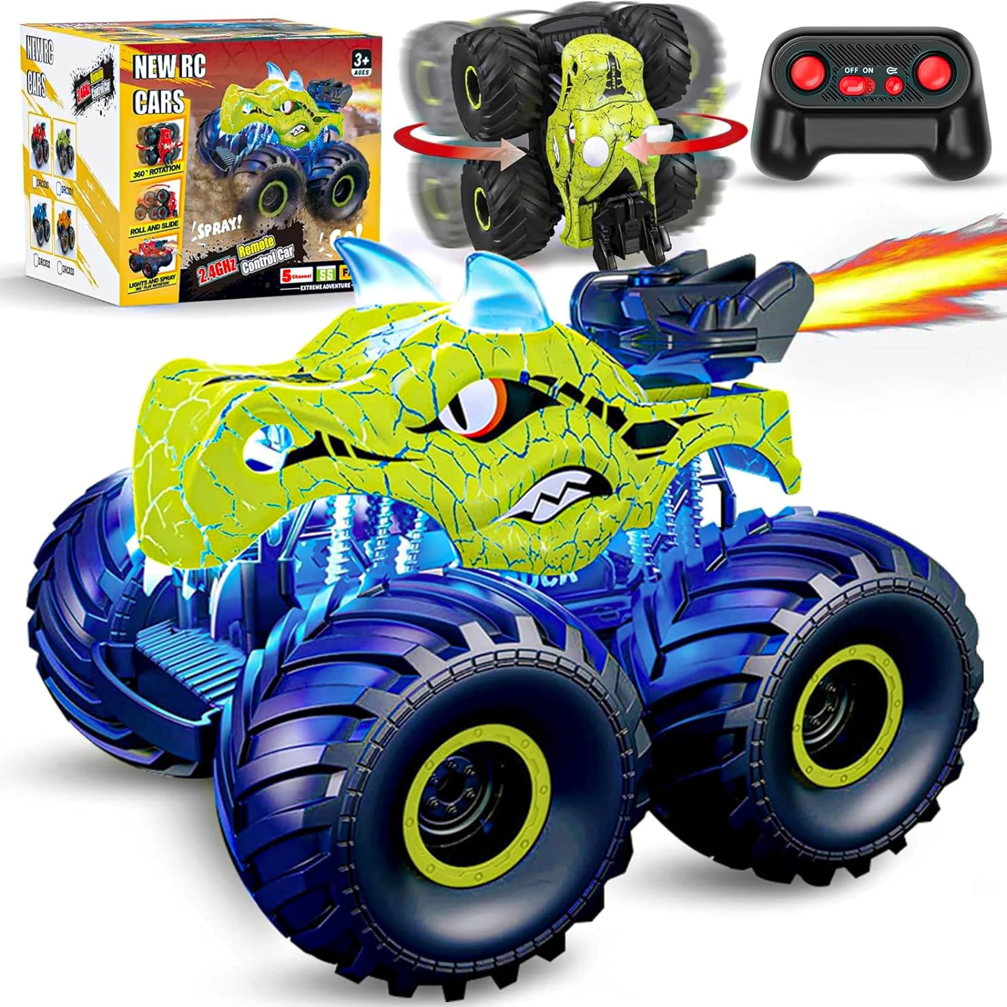 Masina cu telecomanda RC, Timebox, Dinozaur Monster Truck, 4x4