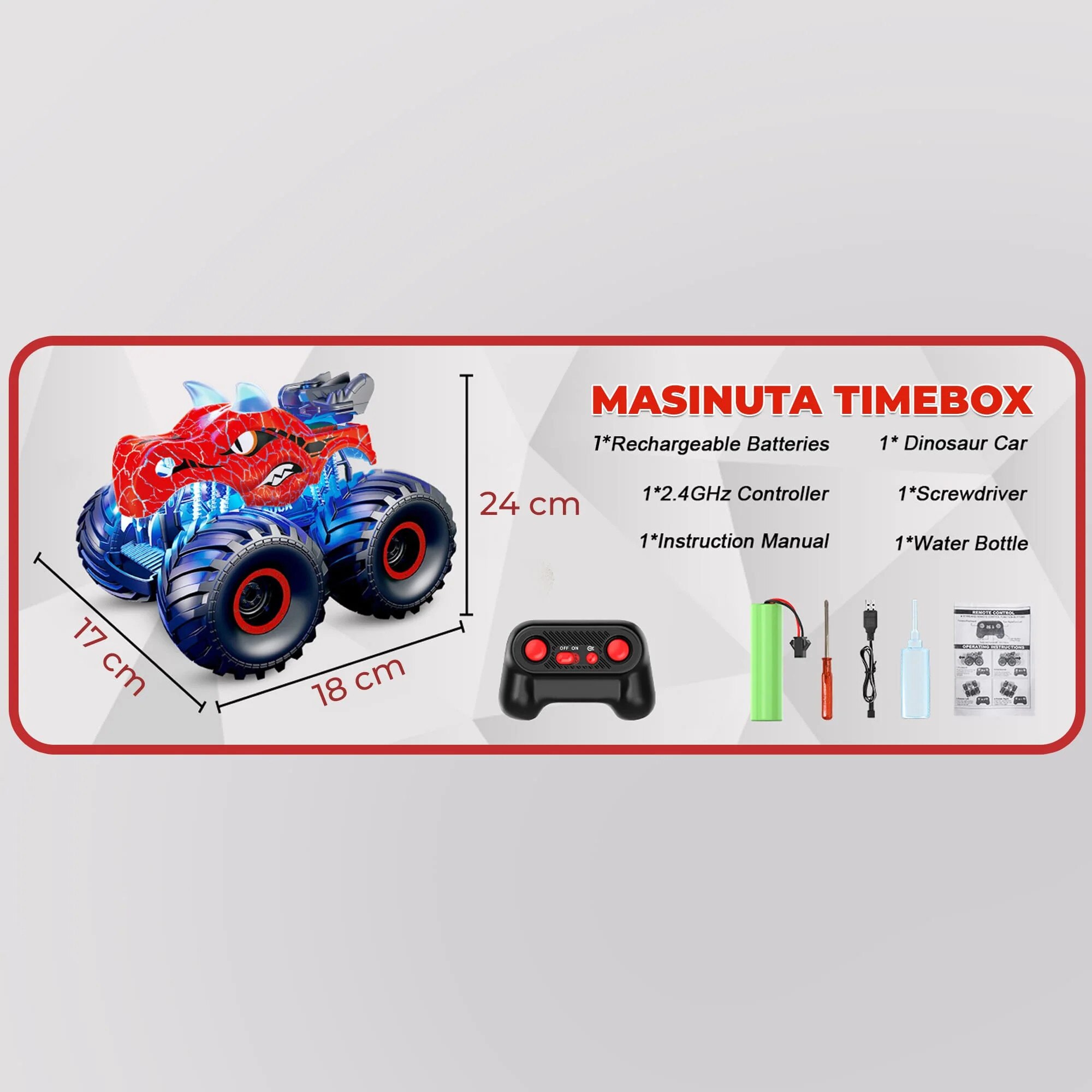 Masina cu telecomanda RC, Timebox, Dinozaur Monster Truck, 4x4