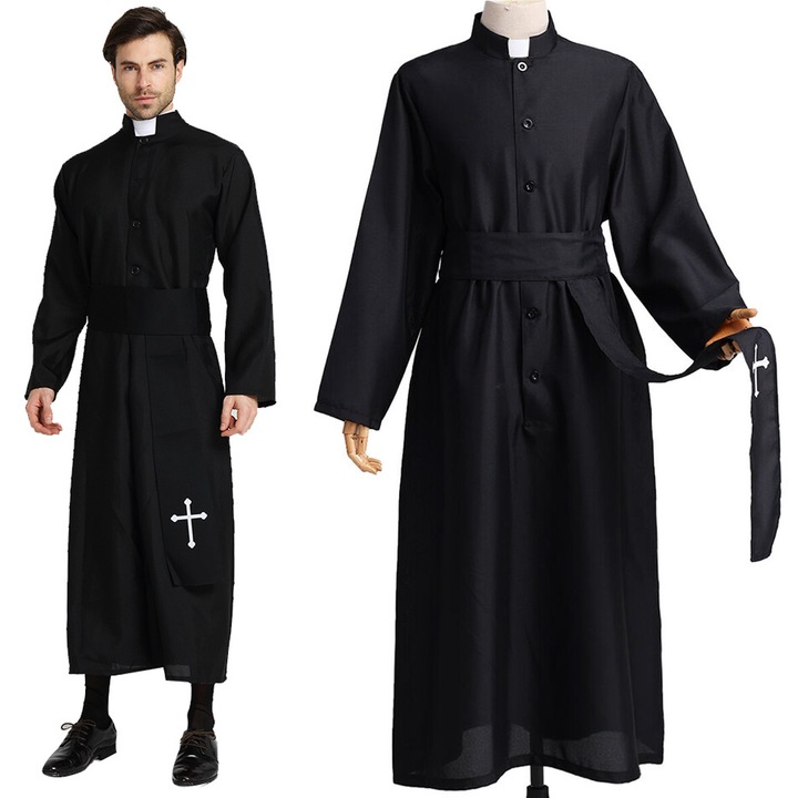 Costum, Openhome, Pentru Barbati, Pentru Halloween, Preot, 57x135 cm, Textil, Negru