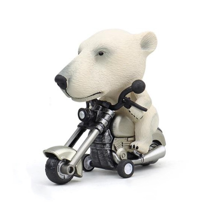 Statueta motocicleta animal, model Harley, urs alb, 12x11x6cm, set de colectie