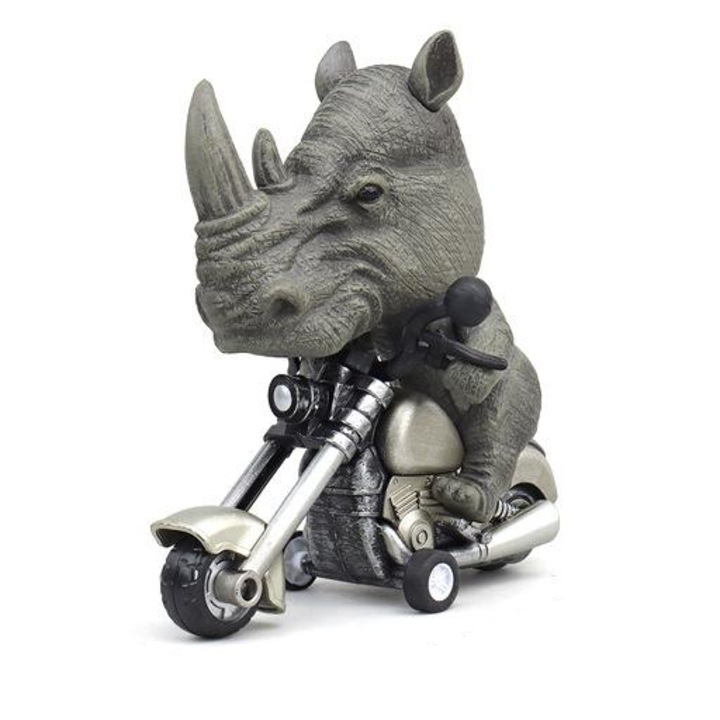 Statueta motocicleta animal, model Harley, rinocer gri, 12x11x6cm, set de colectie