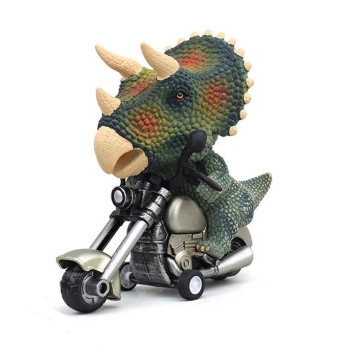 Statueta motocicleta animal, model Harley, Dinozaur colorat, 12x11x6cm, set de colectie