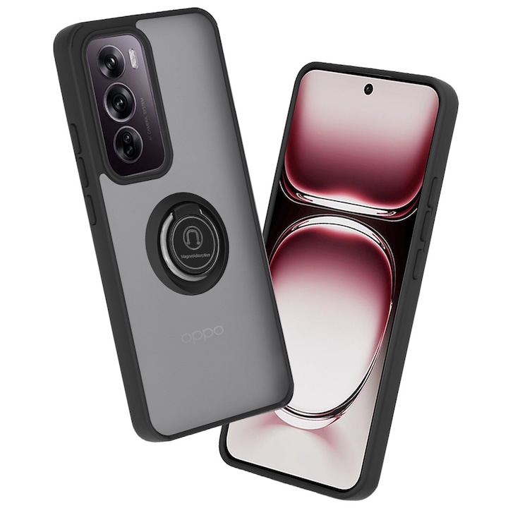 Husa de protectie pentru Oppo Reno 12 Pro premium cu inel stand rotativ suport magnetic si bumper anti-alunecare - negru
