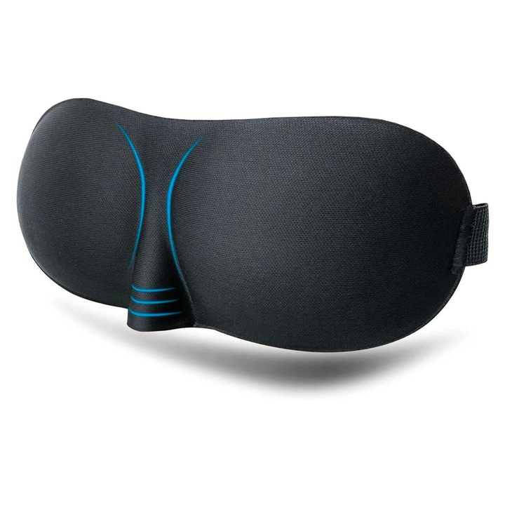 Masca de somn 3D, neagra, din bumbac, set de 1 bucata, design ergonomic, ideala pentru calatorii
