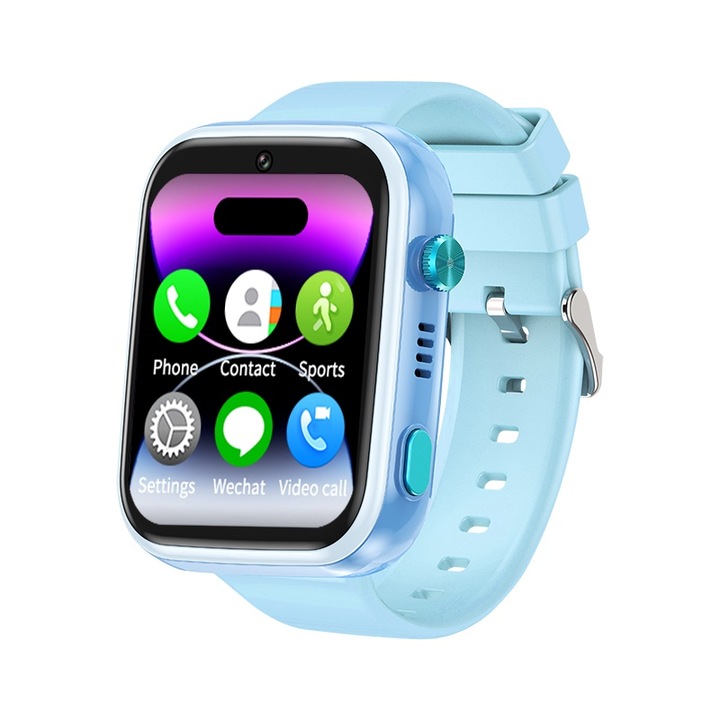 Ceas Smartwatch Pentru Copii YQT T45 PRO, Albastru, cu Localizare GPS, Functie Telefon, Cartela SIM, Istoric, Camera