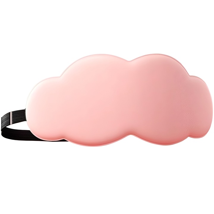 Set de 1 bucata, Masca de ochi din spuma, culoare roz, model cu nori, material spuma, 21x11x1 cm, confortabila si respirabila pentru somn