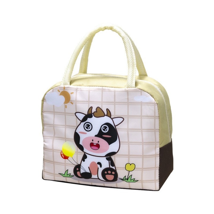 Детска термоизолирана чанта, Flippy, 23x13x19 cm, модел Vacuta Print, от алуминиево фолио и плат Oxford, бежов