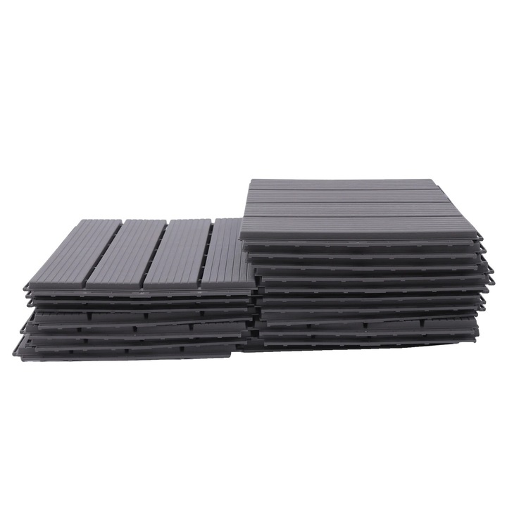 Placi de pardoseala pentru terasa, 22 bucati, rezistente la intemperii, design antiderapant, 30x30cm, PP
