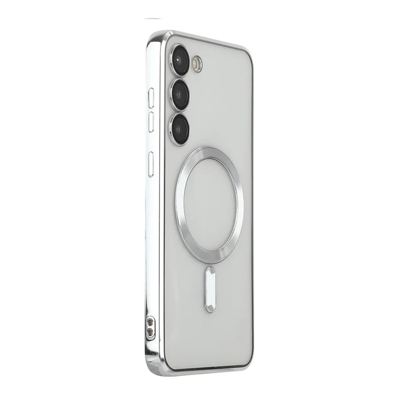 Husa compatibila cu Samsung Galaxy S25, ALC MOBILE, pentru telefon mobil cu protectie pentru camera, Tehnologie MagSafe, rezistenta la socuri, contur Silver