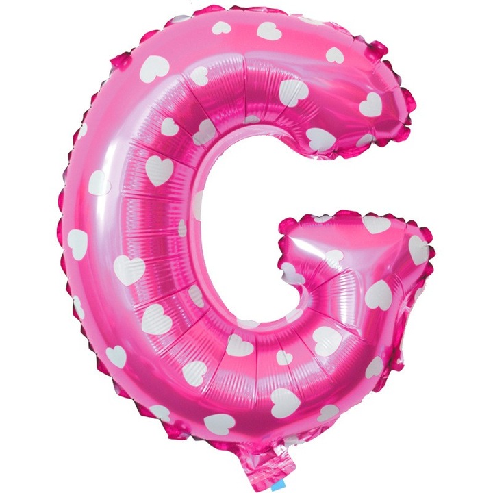 Fólia Lufi Fémhatású G betű, Danex, 40 cm, Szívecskés Mintával, Héliummal vagy Levegővel Fújható, Egyedi Csomagolás, Szívószál mellékelve, Rózsaszín