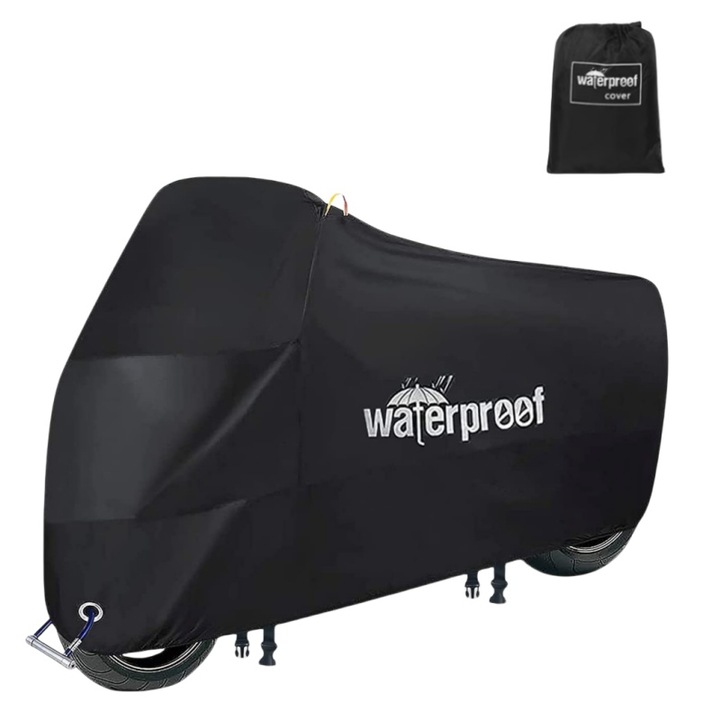 Husa pentru motocicleta, AjieQaQ, rezistenta la apa, la soare, la ploaie, la zapada, 3XL, 265x105x125 cm, neagra