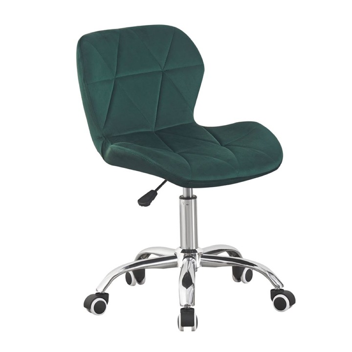 Scaun birou, PROCART, stil scandinav, tapiterie catifea, reglabil pe inaltime, baza otel cromat, verde