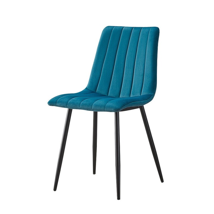 PROCART Étkezőszék, szövet kárpitozás, teljes magasság 91 cm, szélesség 43 cm, fekete fém lábak, elegáns stílus, zöld színű