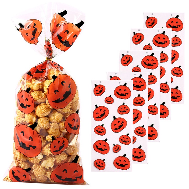 Чанти, Openhome, щампа на тиква, включено затварящо парче, целофан, 12,5 x 29 см, прозрачен